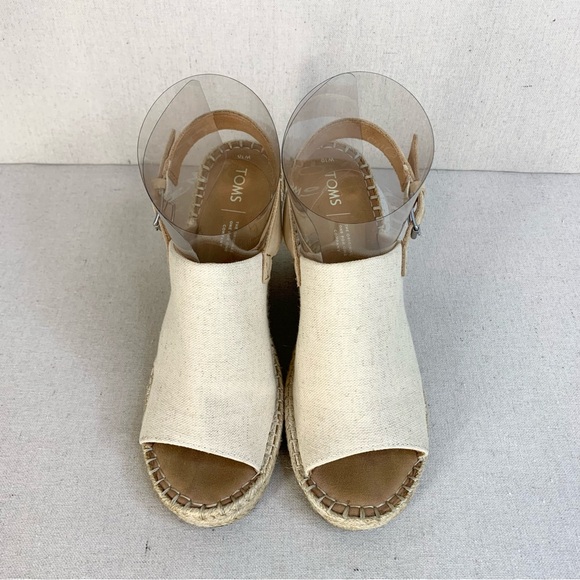 Toms - Monica Classic Linen/Leather Wedge Slingback Espadrille Sandal - Size 10 - Picture 4 of 11